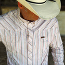Lazy J Long Sleeve Performance Pearl Snap - Pink/Grey Stripe