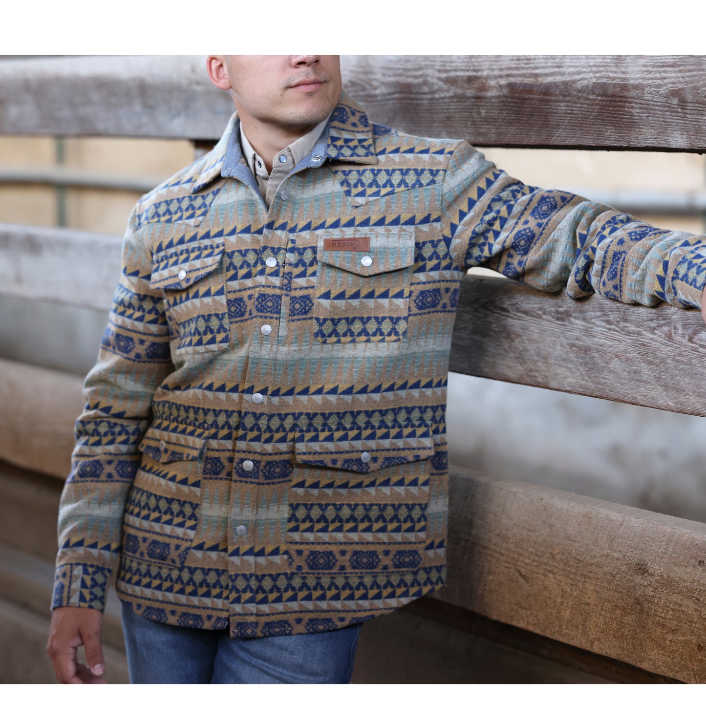 Lazy J Men's Aztec Print Jacket - Brown-Lazy J Ranch Wear