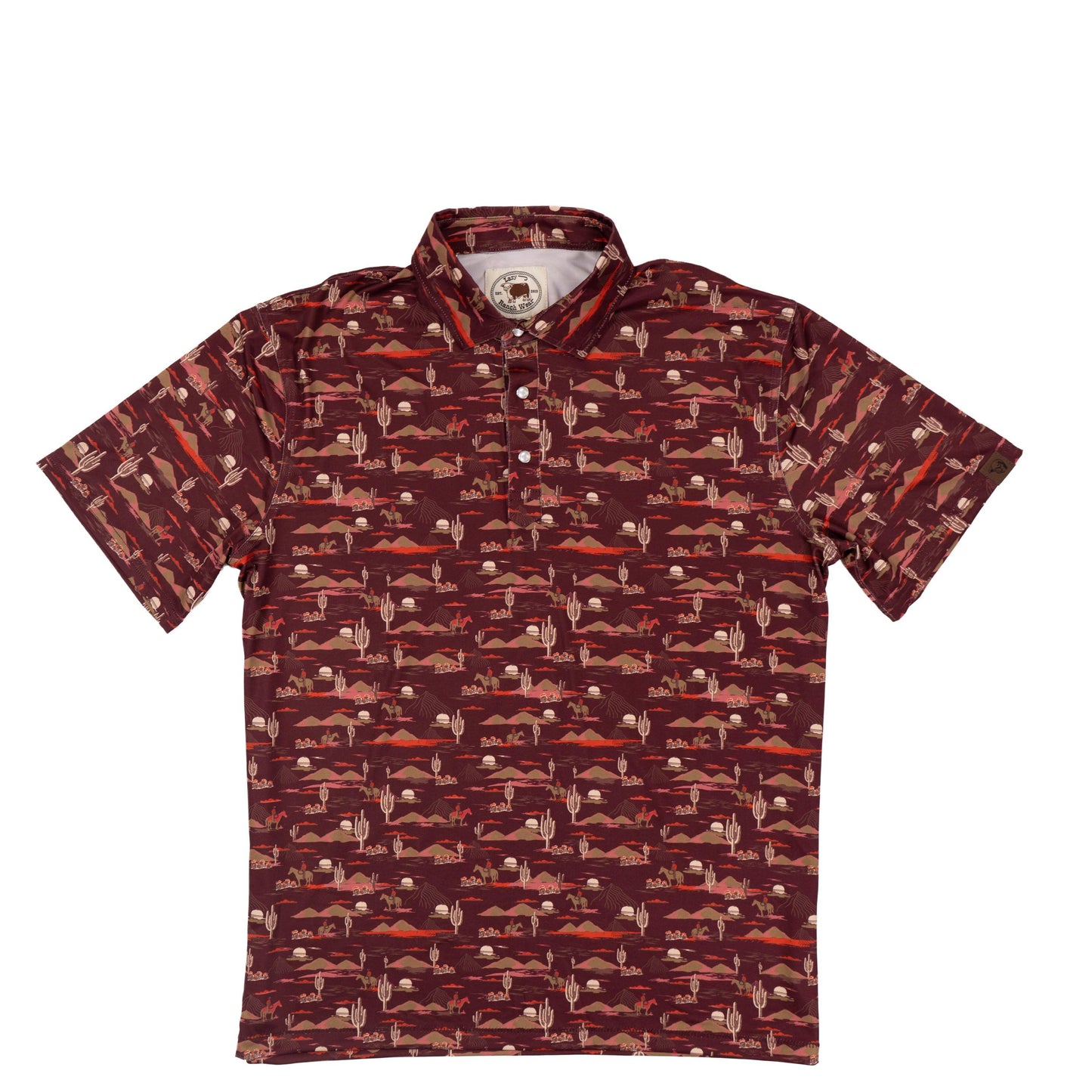 Lazy J Men's Cactus Pearl Snap Polo Shirt - Maroon-