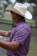 Lazy J Men's Floral Pearl Snap Polo Shirt - Purple-