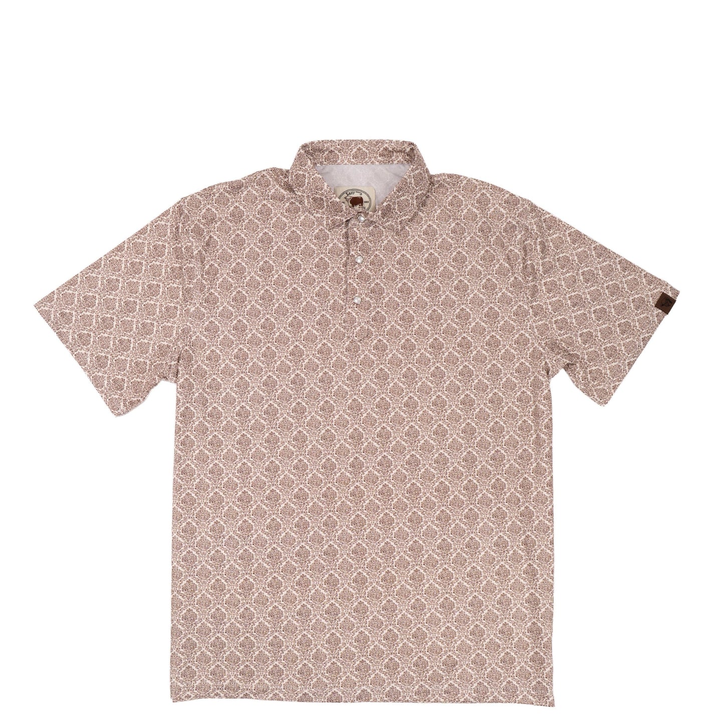 Lazy J Men's Print Pearl Snap Polo Shirt - Brown-