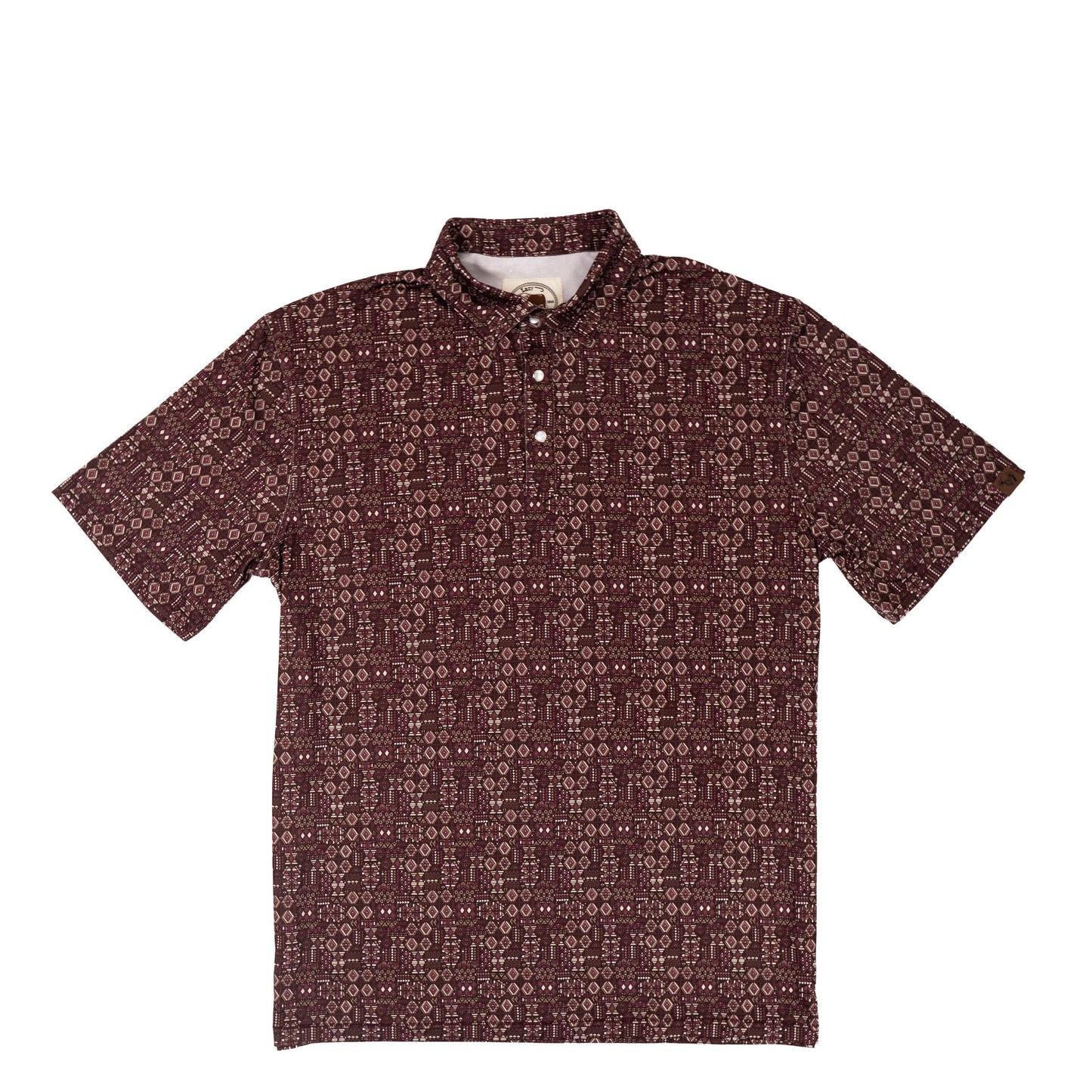 Lazy J Men's Print Pearl Snap Polo Shirt - Maroon-