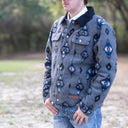 Lazy J Men's Southwestern Print Trucker Jacket - Grey-
