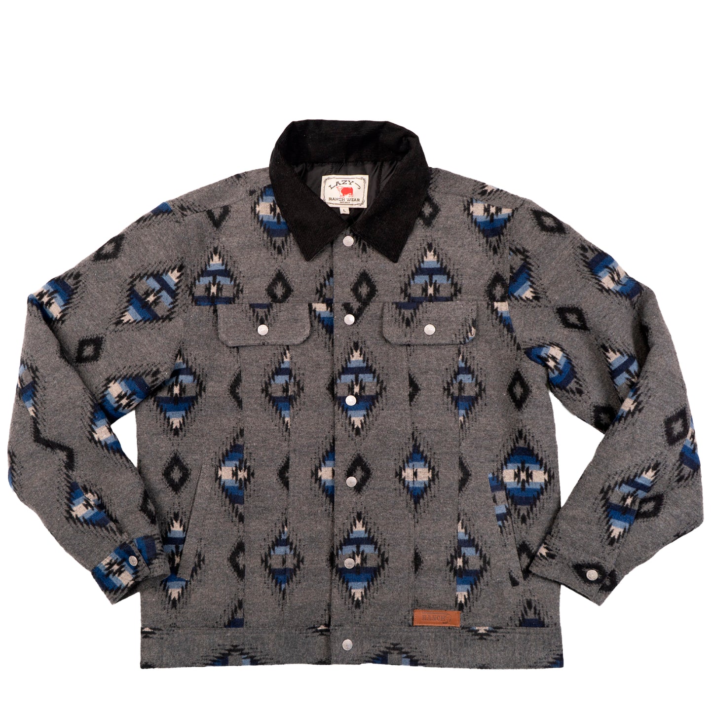 Lazy J Men's Southwestern Print Trucker Jacket - Grey-