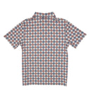 Lazy J Pearl Snap Polo - Blue & Red Diamond Print