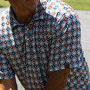 Lazy J Pearl Snap Polo - Blue & Red Diamond Print