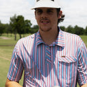 Lazy J Pearl Snap Polo - Red/Blue/Pink Stripe