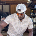 Lazy J Pearl Snap Polo - Tan & Brown Geometric Print