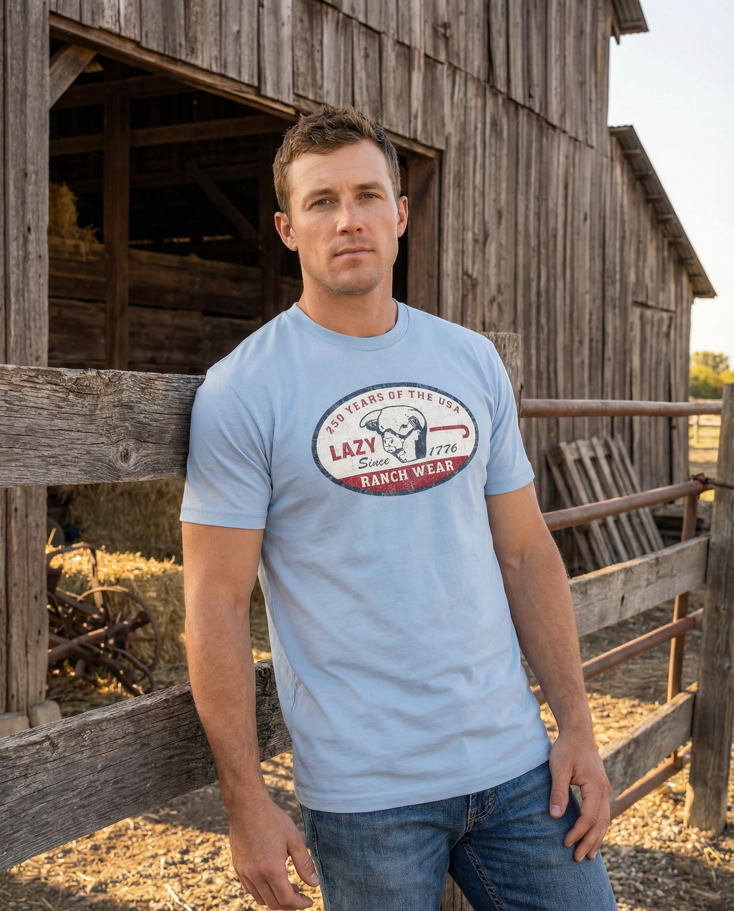Lazy J Ranch 1776 Short Sleeve T-Shirt - Light Blue-
