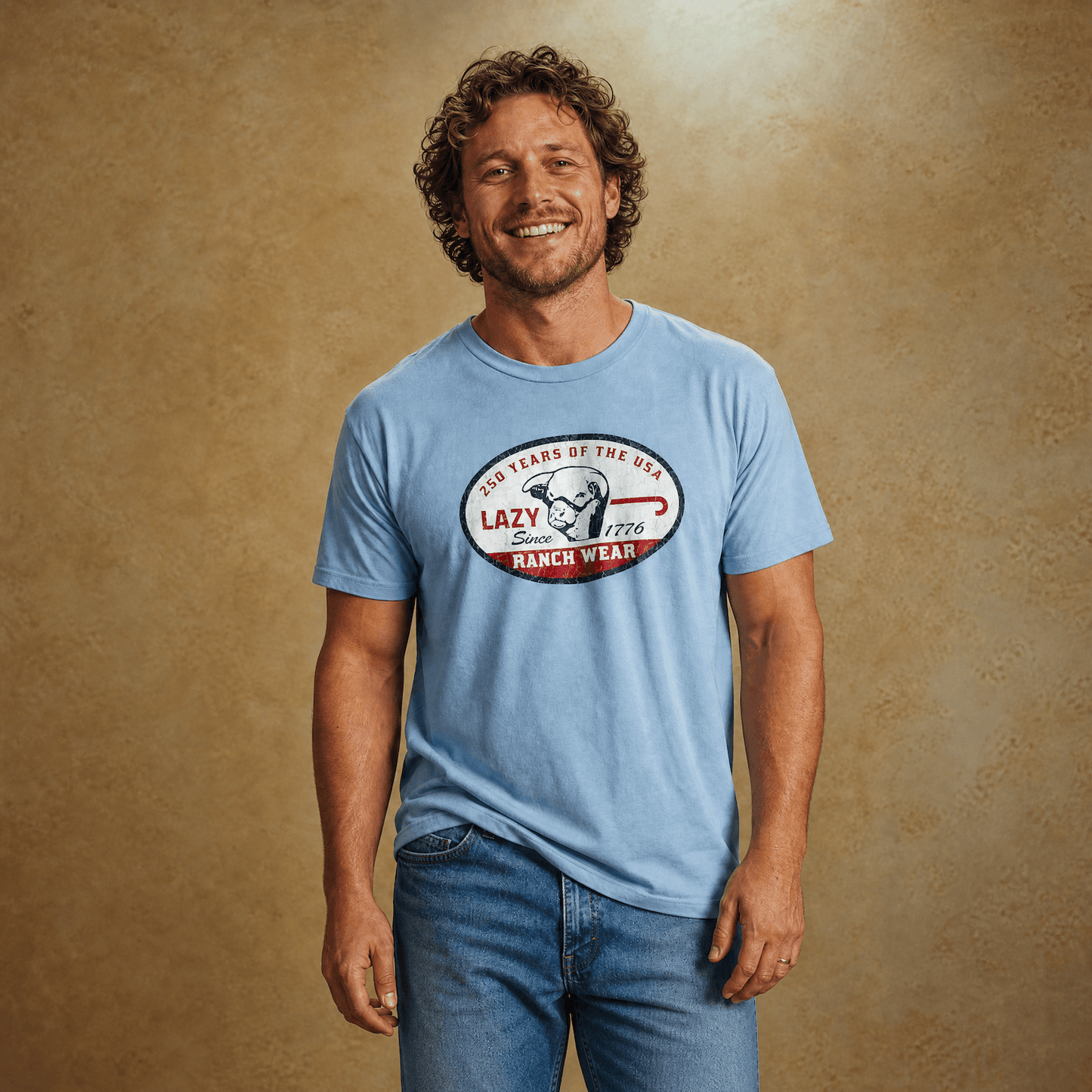 Lazy J Ranch 1776 Short Sleeve T-Shirt - Light Blue-