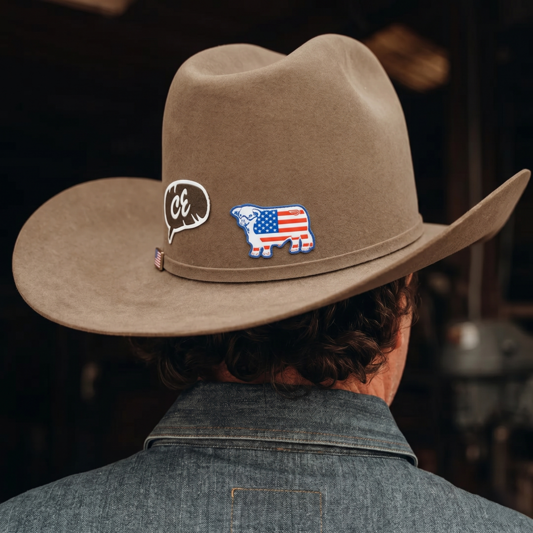 Lazy J Ranch American Flag Bull Woven Sticker-