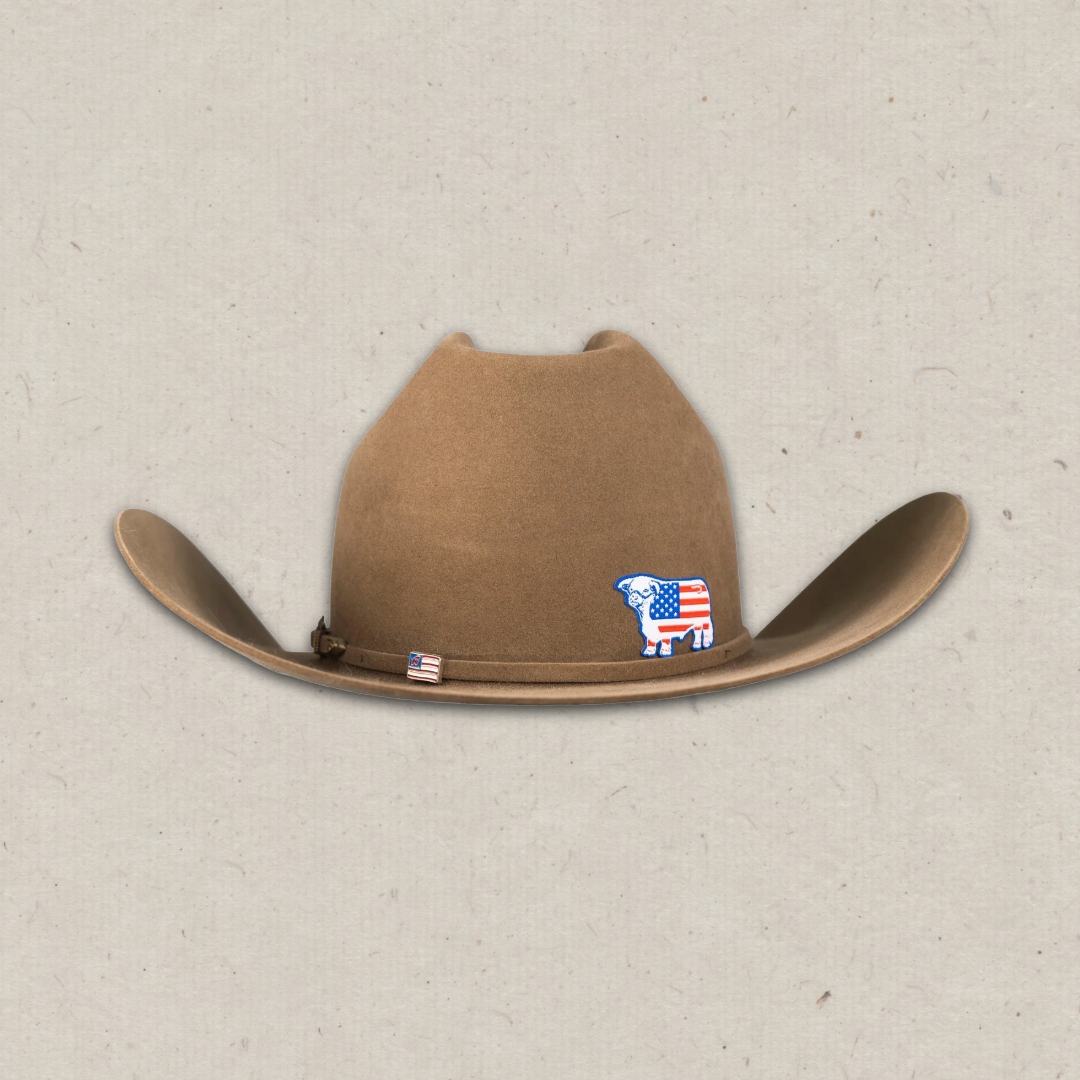 Lazy J Ranch American Flag Bull Woven Sticker-