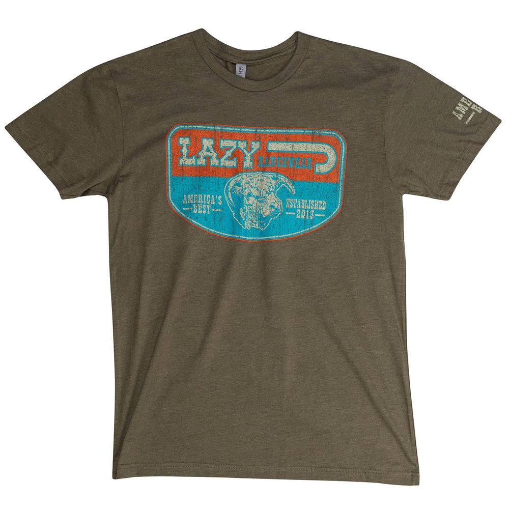 Lazy J Ranch America's Best Banner Short Sleeve T-Shirt - Army Green-Lazy J Ranch Wear