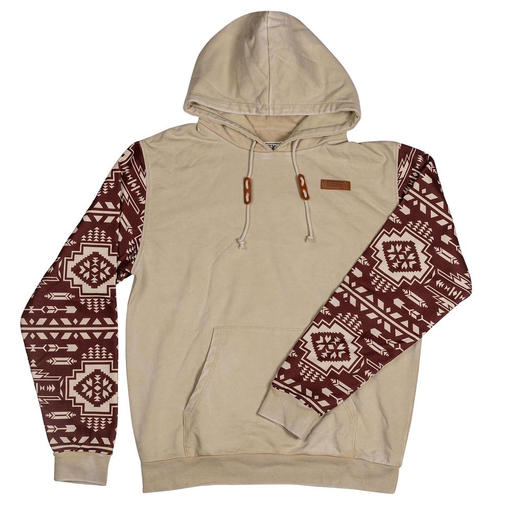 Lazy J Ranch Aztec Long Sleeve Hoodie - Tan & Maroon-