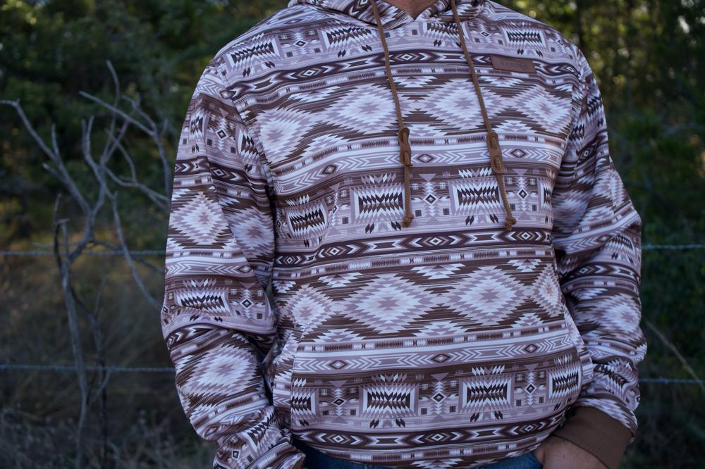 Lazy J Ranch Aztec Print Long Sleeve Hoodie - Brown-Lazy J Ranch Wear