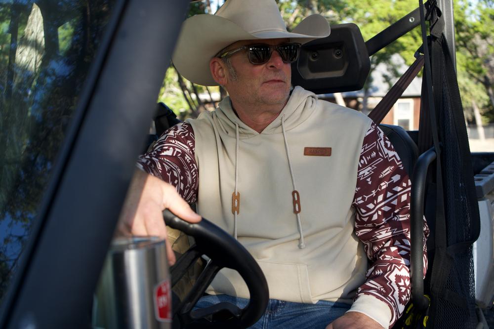 Lazy J Ranch Aztec Print Long Sleeve Hoodie - Tan & Maroon-Lazy J Ranch Wear