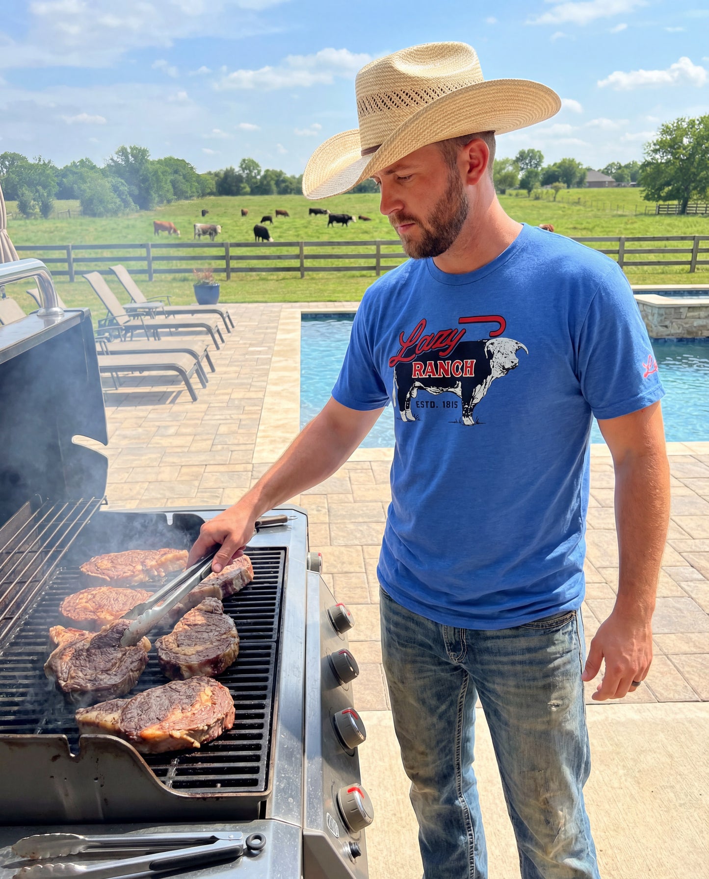 Lazy J Ranch Beefmaker Short Sleeve T-Shirt - Blue-