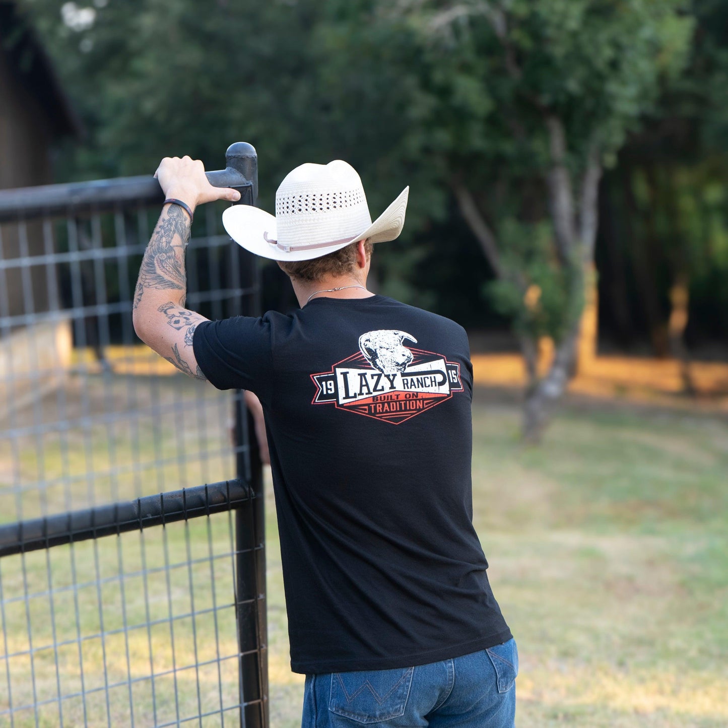 Lazy J Ranch Black Domino Short Sleeve T-Shirt - Black-