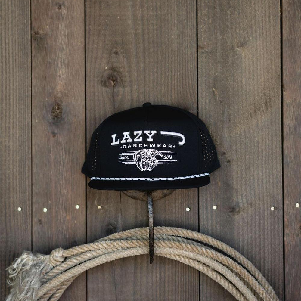 
                  
                    Lazy J Ranch Black Hereford Bull Western Performance Rope Trucker Hat-Lazy J Ranch Wear
                  
                