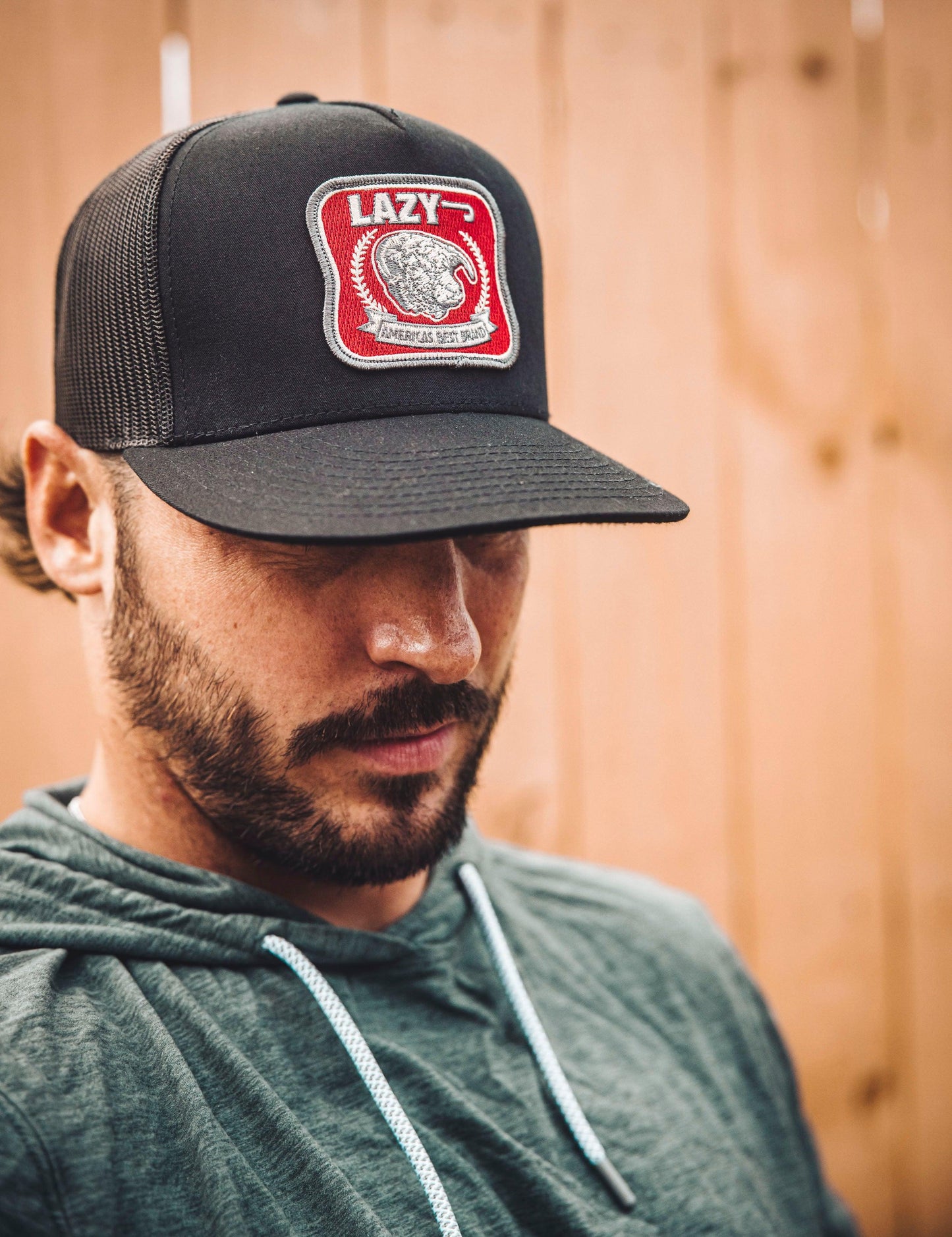 Lazy J Ranch Black Red America's Best Brand Classic Five Panel Trucker Hat-