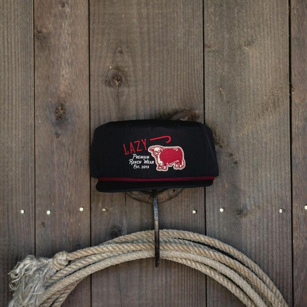 
                  
                    Lazy J Ranch Black Red Premium Ranch Rope Trucker Hat-Lazy J Ranch Wear
                  
                