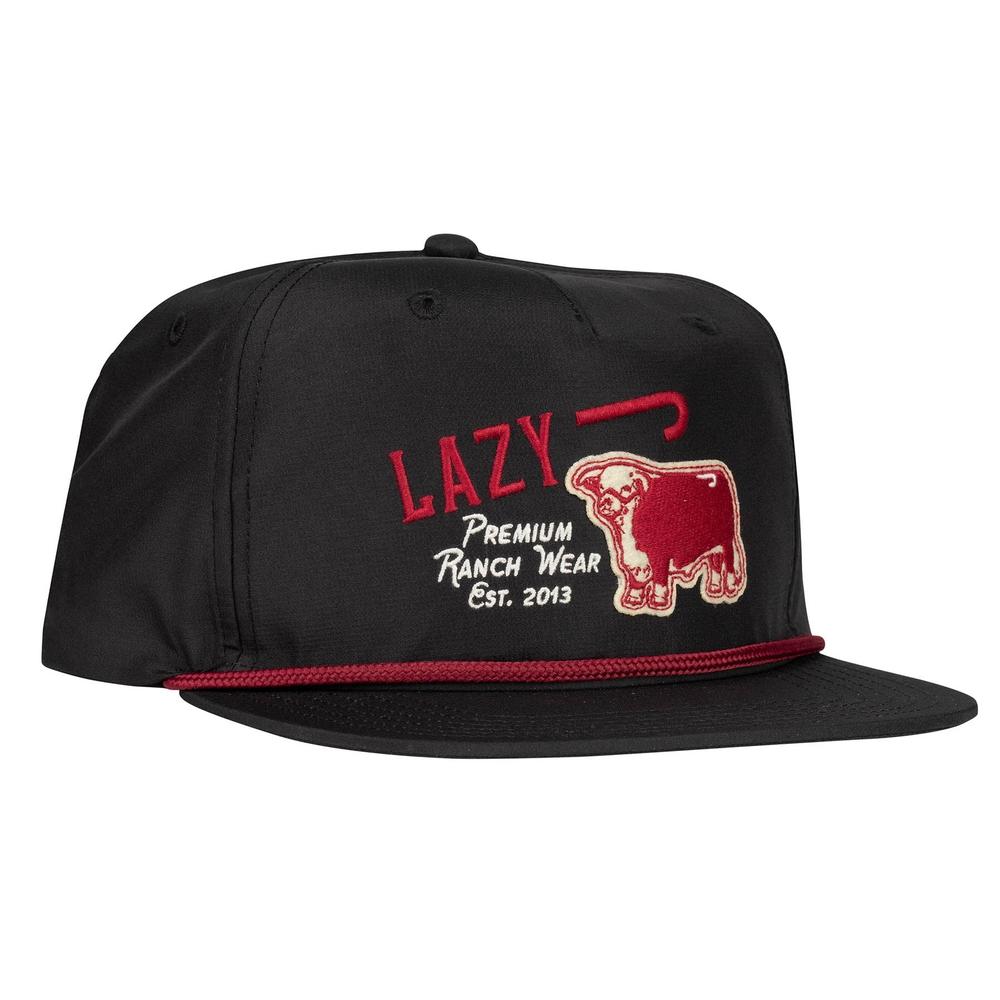 Lazy J Ranch Black Red Premium Ranch Rope Trucker Hat-Lazy J Ranch Wear
