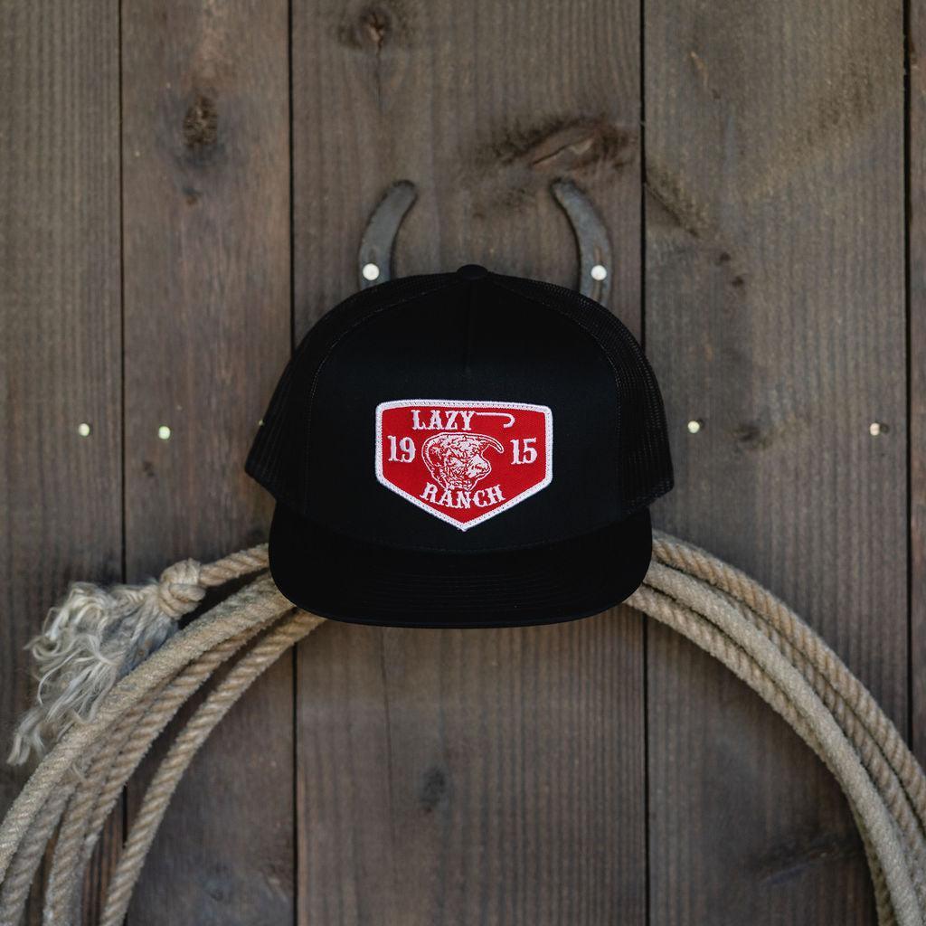 Lazy J Ranch Black Red Ranch Classic Five Panel Trucker Hat-