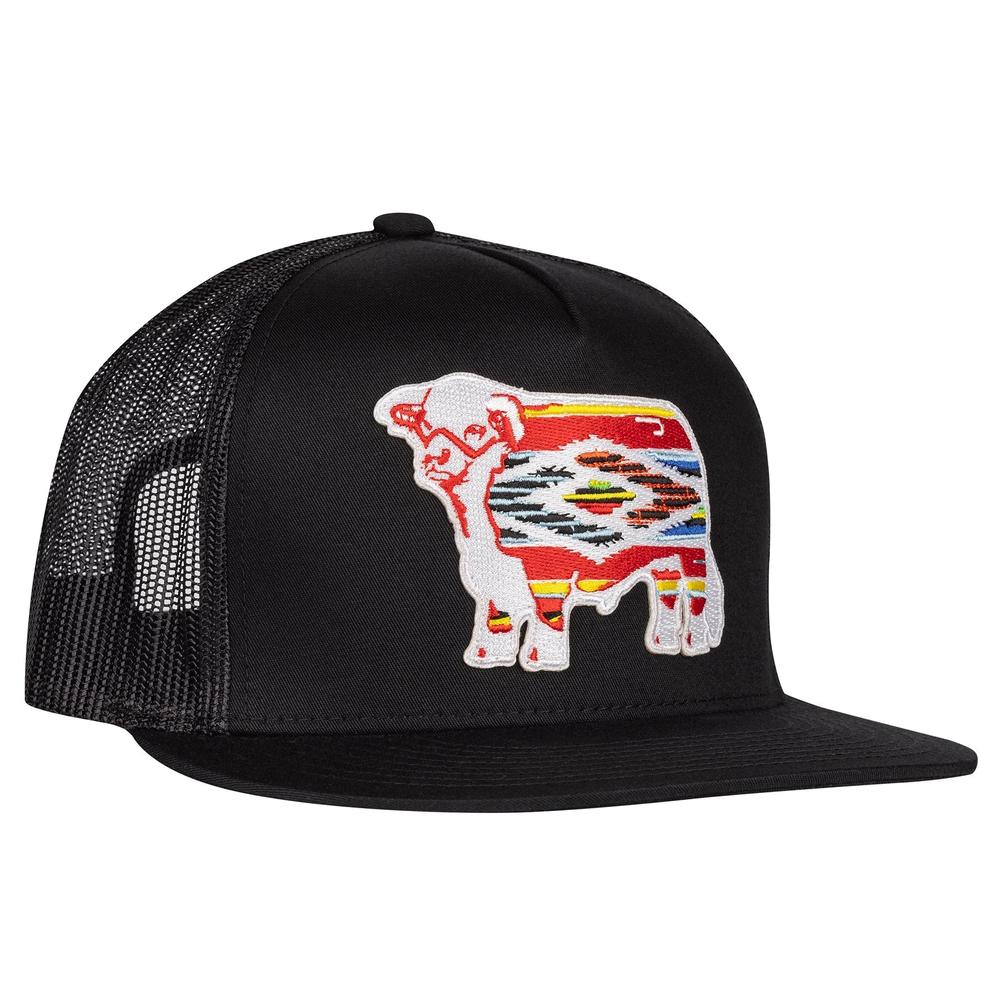 Lazy J Ranch Black Serape Bull Classic Five Panel Trucker Hat-Lazy J Ranch Wear
