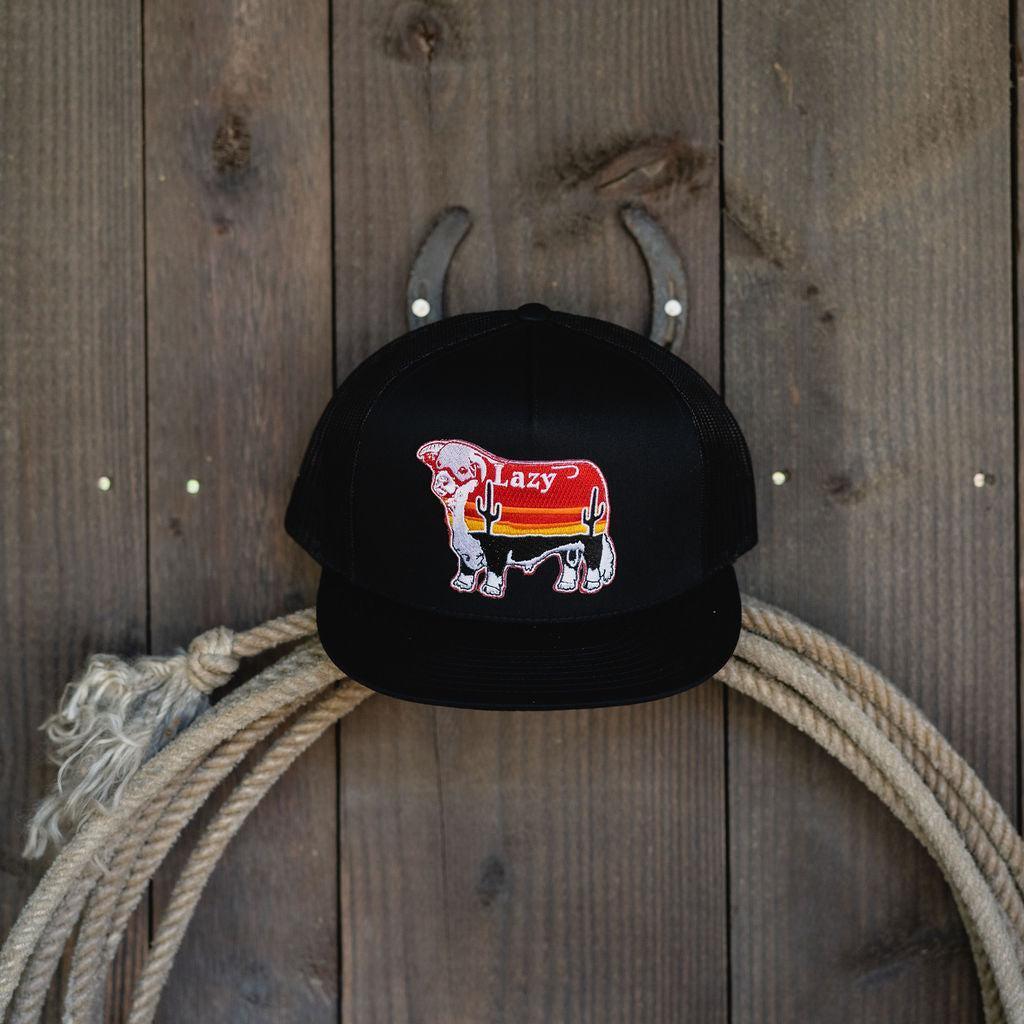 Lazy J Ranch Black Sunrise Bull Classic Five Panel Trucker Hat-