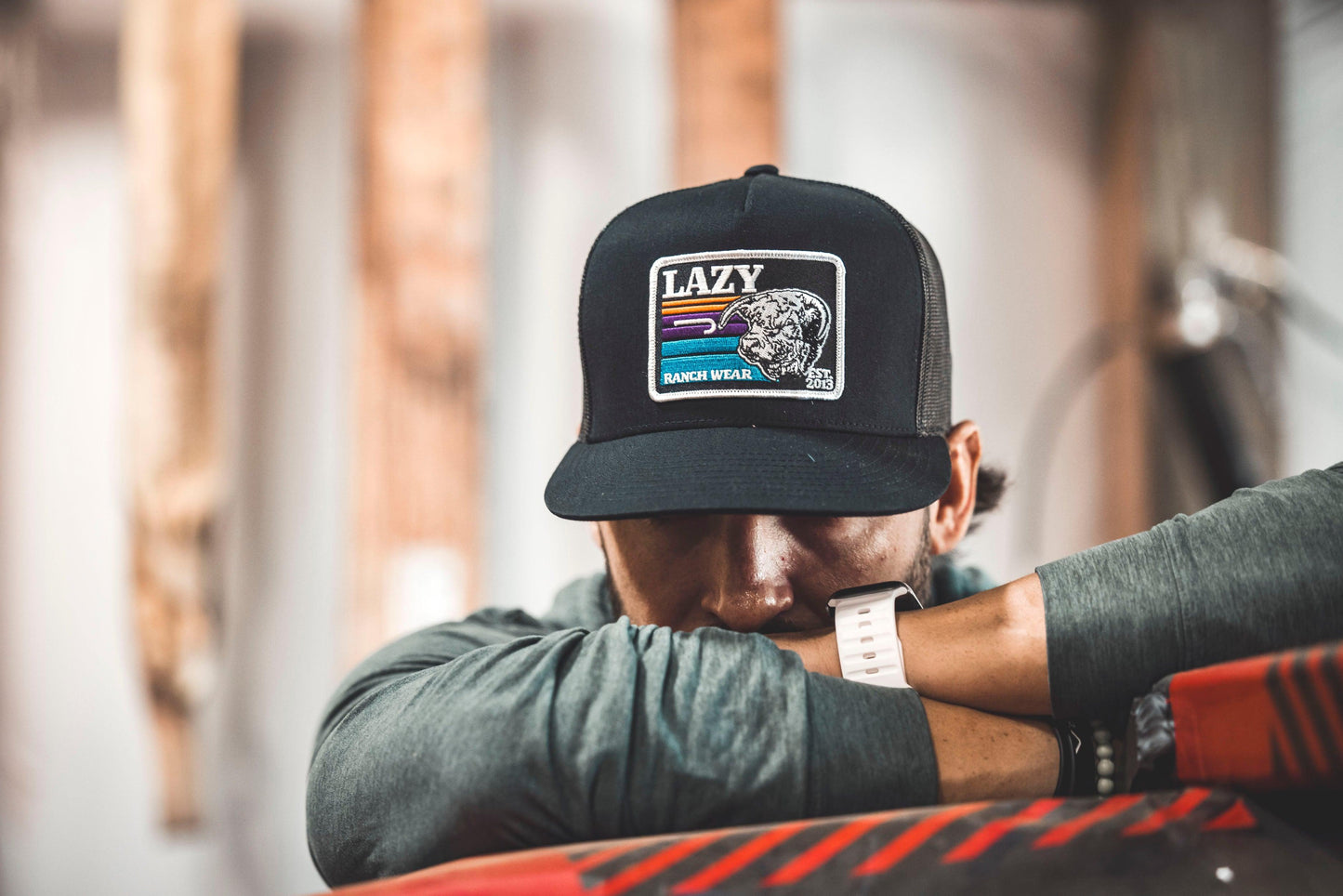 Lazy J Ranch Black Sunset Retro Classic Five Panel Trucker Hat-