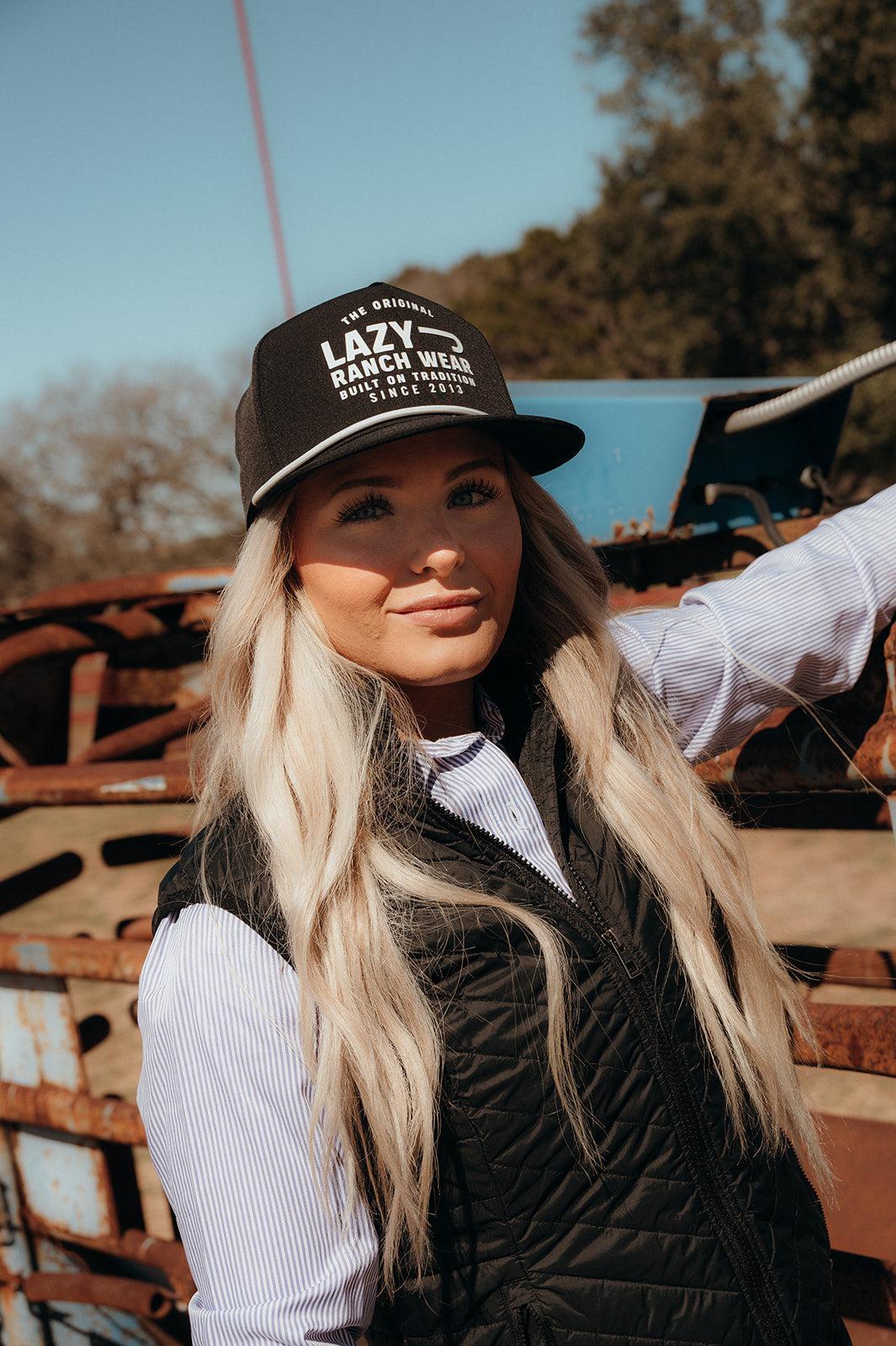 Lazy J Ranch Black Untroubled Classic Rope Trucker Hat-Lazy J Ranch Wear