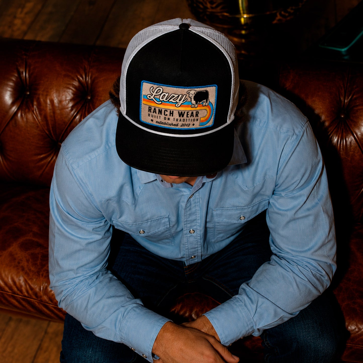 Lazy J Ranch Black Van Horn Classic Rope Trucker Hat-