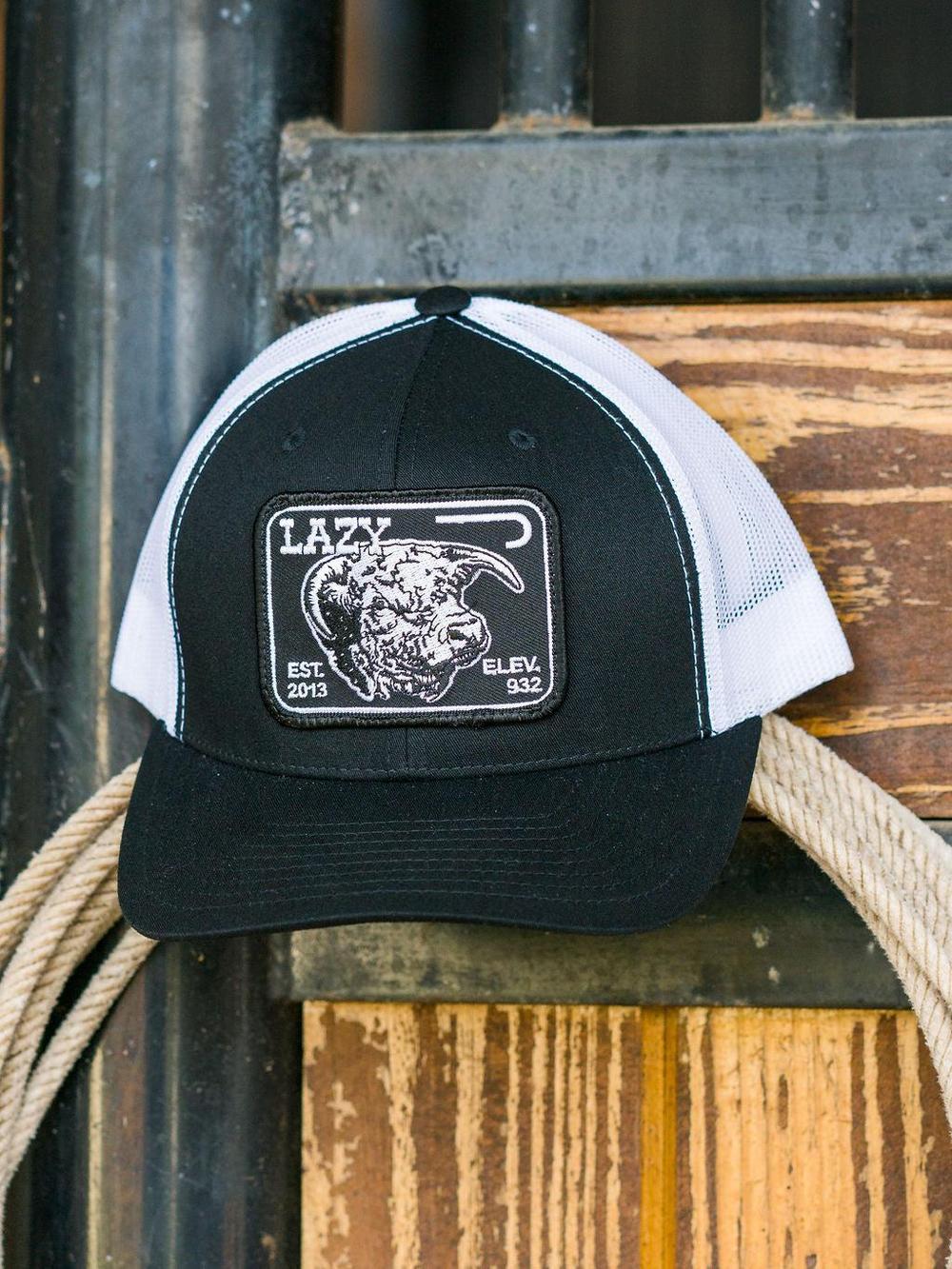 Lazy J Ranch Black & White Black Elevation Mid Profile Trucker Hat-