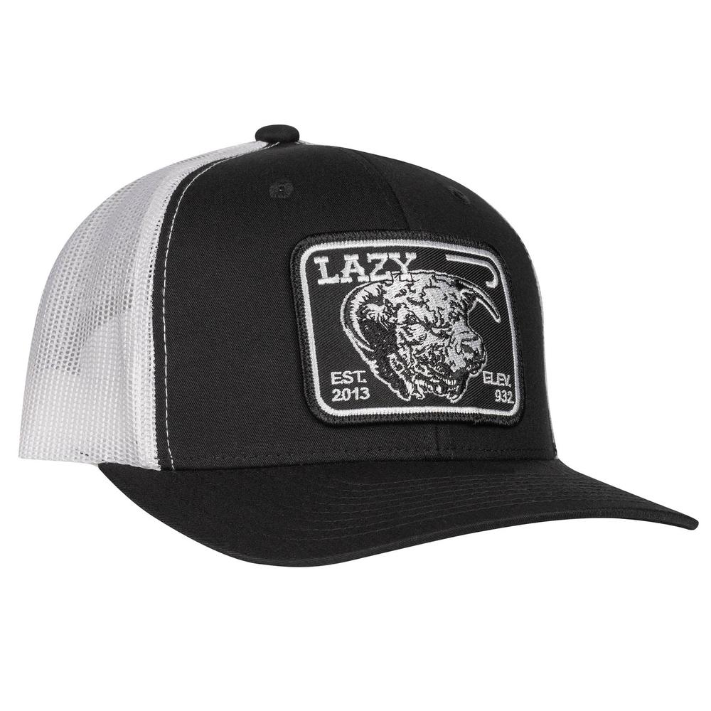 Lazy J Ranch Black & White Black Elevation Mid Profile Trucker Hat-Lazy J Ranch Wear