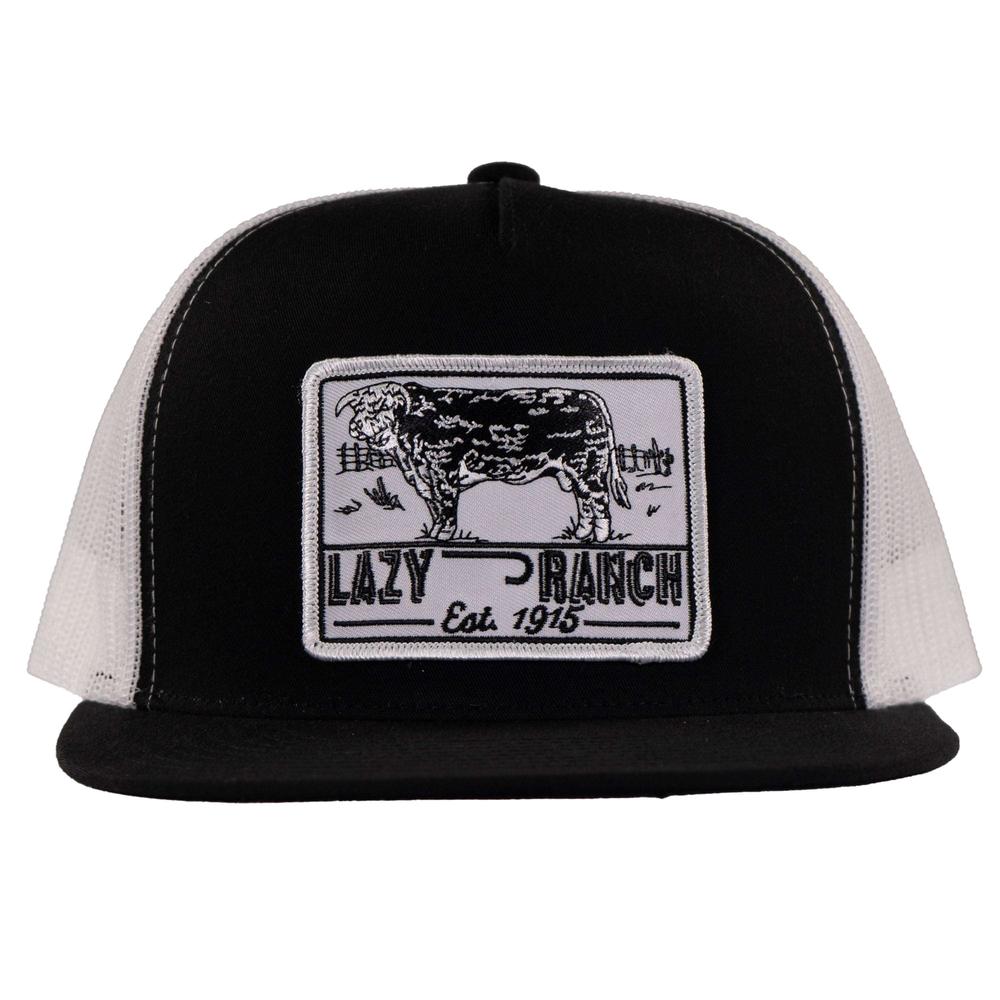 Lazy J Ranch Black & White Bull Trap Classic Five Panel Trucker Hat-Lazy J Ranch Wear