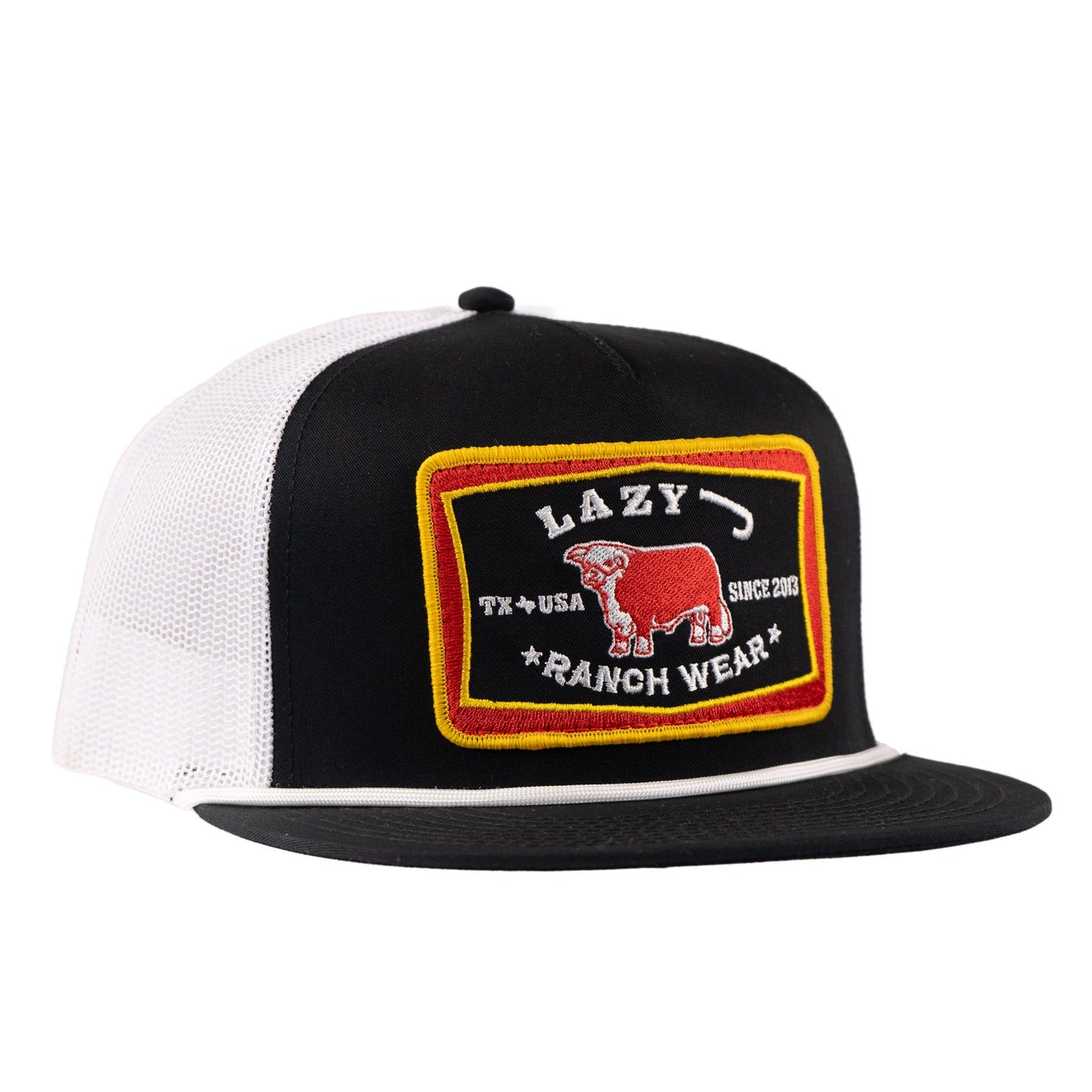 Lazy J Ranch Black & White Feed Wagon Classic Rope Trucker Hat-