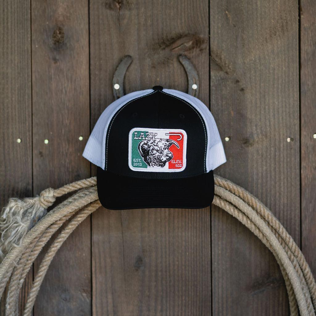 Lazy J Ranch Black & White Mexico Elevation Mid Profile Trucker Hat-