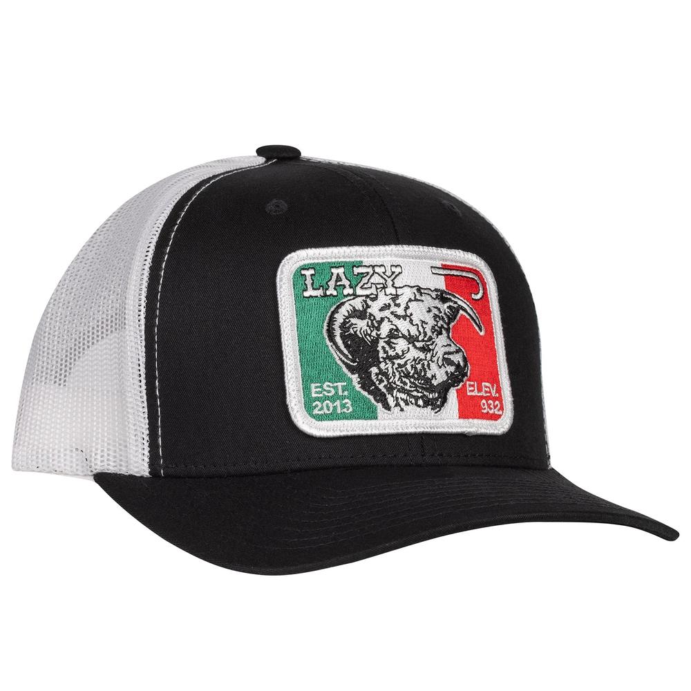 Lazy J Ranch Black & White Mexico Elevation Mid Profile Trucker Hat-Lazy J Ranch Wear