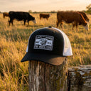 Lazy J Ranch Black & White Mid Profile Trucker Hat - Multiple Patches-
