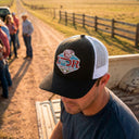 Lazy J Ranch Black & White Mid Profile Trucker Hat - Multiple Patches-