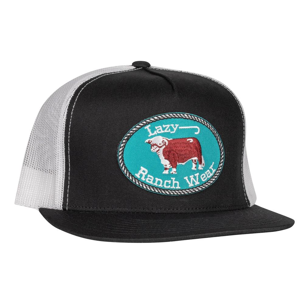 Lazy J Ranch Black & White Original Buckle Classic Five Panel Trucker Hat-Lazy J Ranch Wear