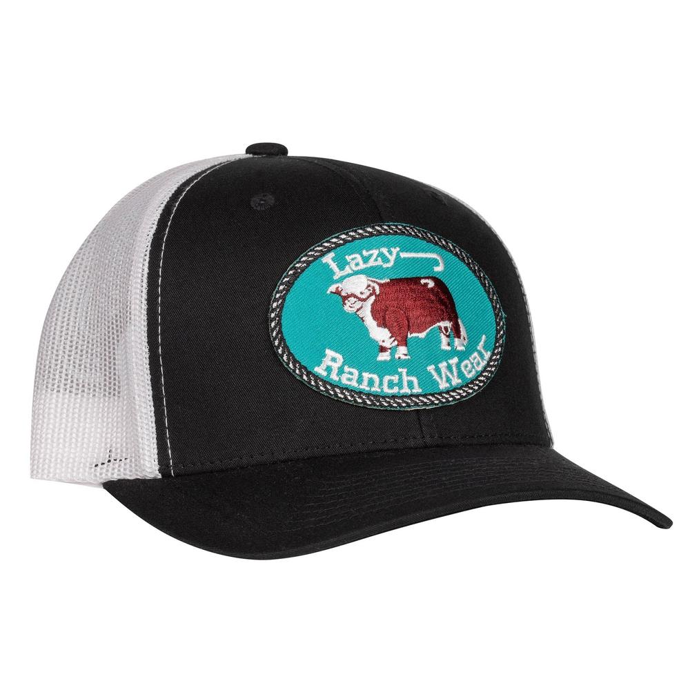 Lazy J Ranch Black & White Original Buckle Mid Profile Trucker Hat-Lazy J Ranch Wear