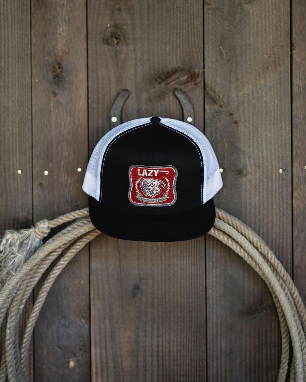 Lazy J Ranch Black & White Red America's Best Brand Classic Five Panel Trucker Hat-