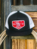 Lazy J Ranch Black & White Red Ranch Classic Five Panel Trucker Hat-