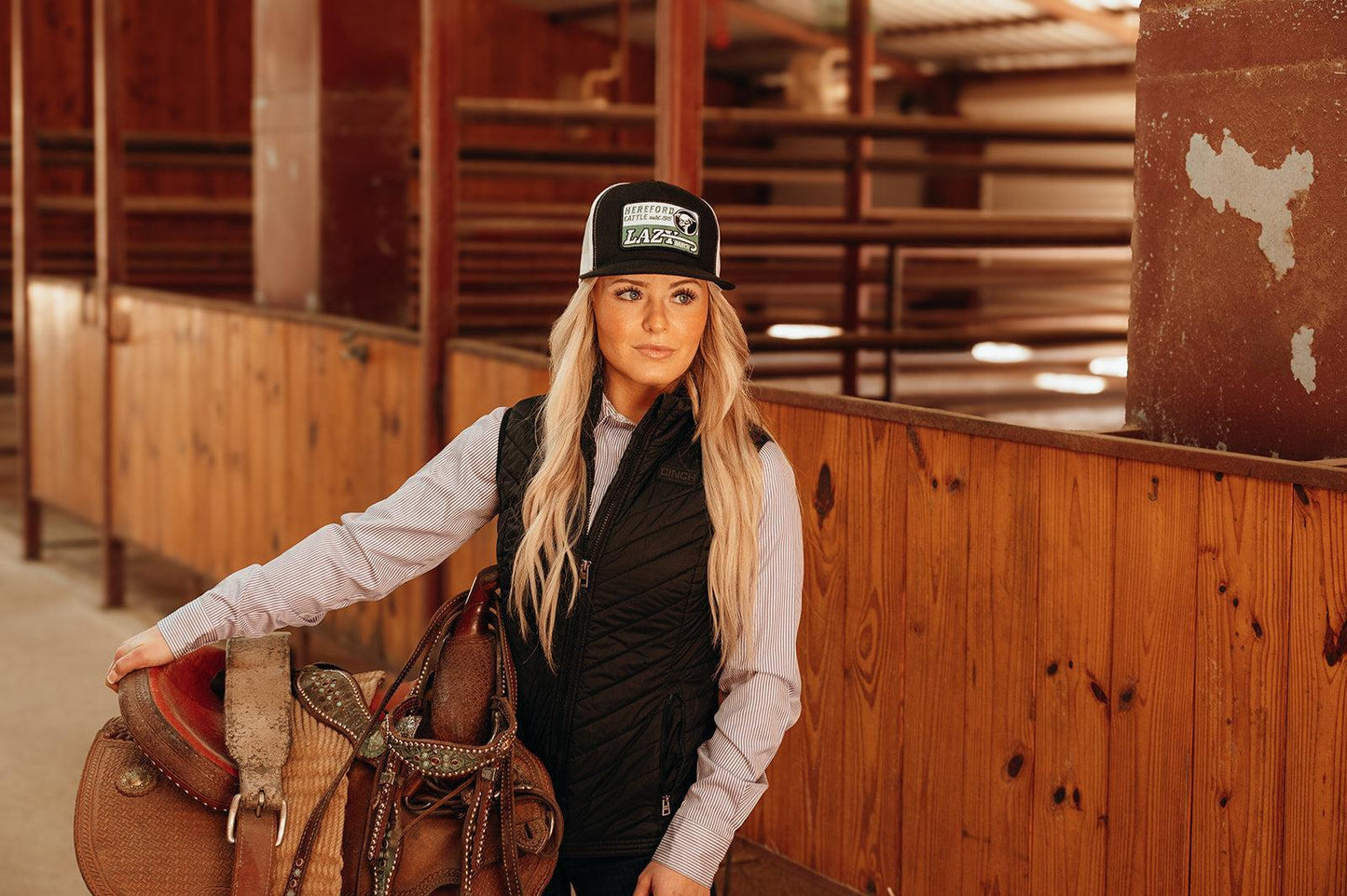 Lazy J Ranch Black & White Shafter Classic Five Panel Trucker Hat-