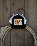 Lazy J Ranch Black & White Skull & Flowers Classic Five Panel Trucker Hat-