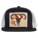 Lazy J Ranch Black & White Skull & Flowers Classic Five Panel Trucker Hat-