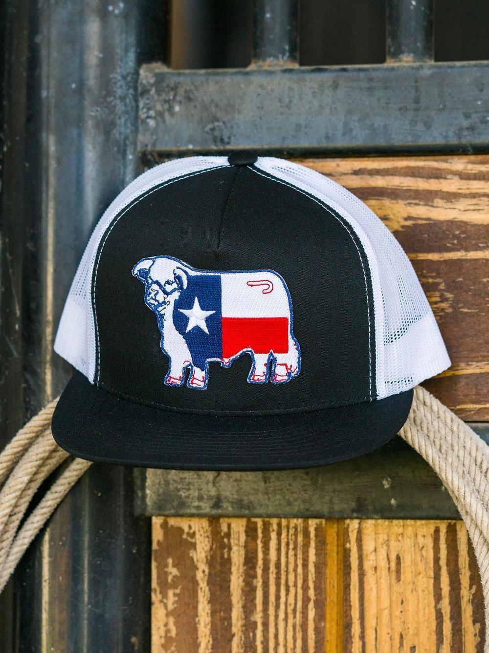 Lazy J Ranch Black & White Texas Bull Classic Five Panel Trucker Hat-