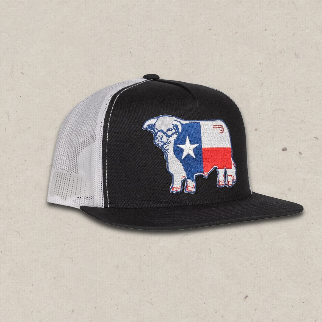 Lazy J Ranch Black & White Texas Bull Classic Five Panel Trucker Hat-