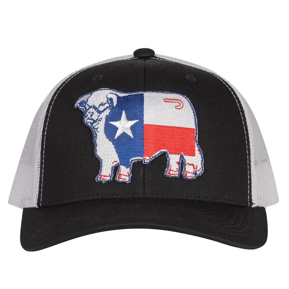 Lazy J Ranch Black & White Texas Bull Mid Profile Trucker Hat-Lazy J Ranch Wear